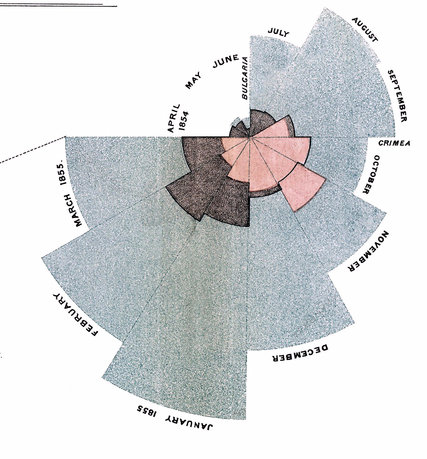 Florence Nightingale developed the polar pie chart to depict mortality causes in the Crimean War.